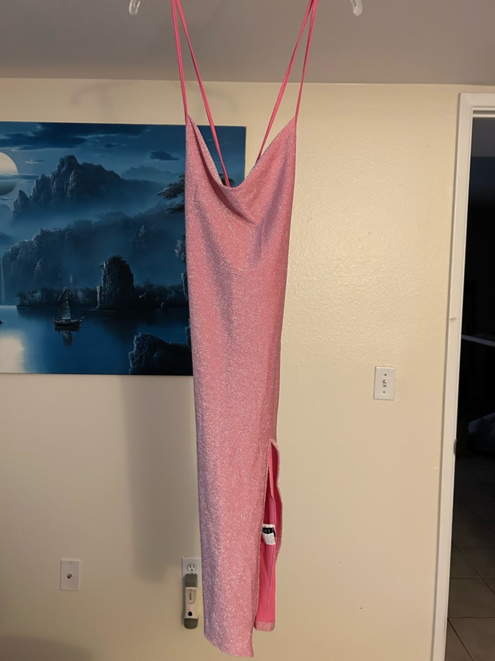 SHEIN Glittery Pink Slip Dress with Spaghetti Straps